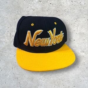 New York Snapback Hat Black Yellow Embroidered Spellout Premium Headwear